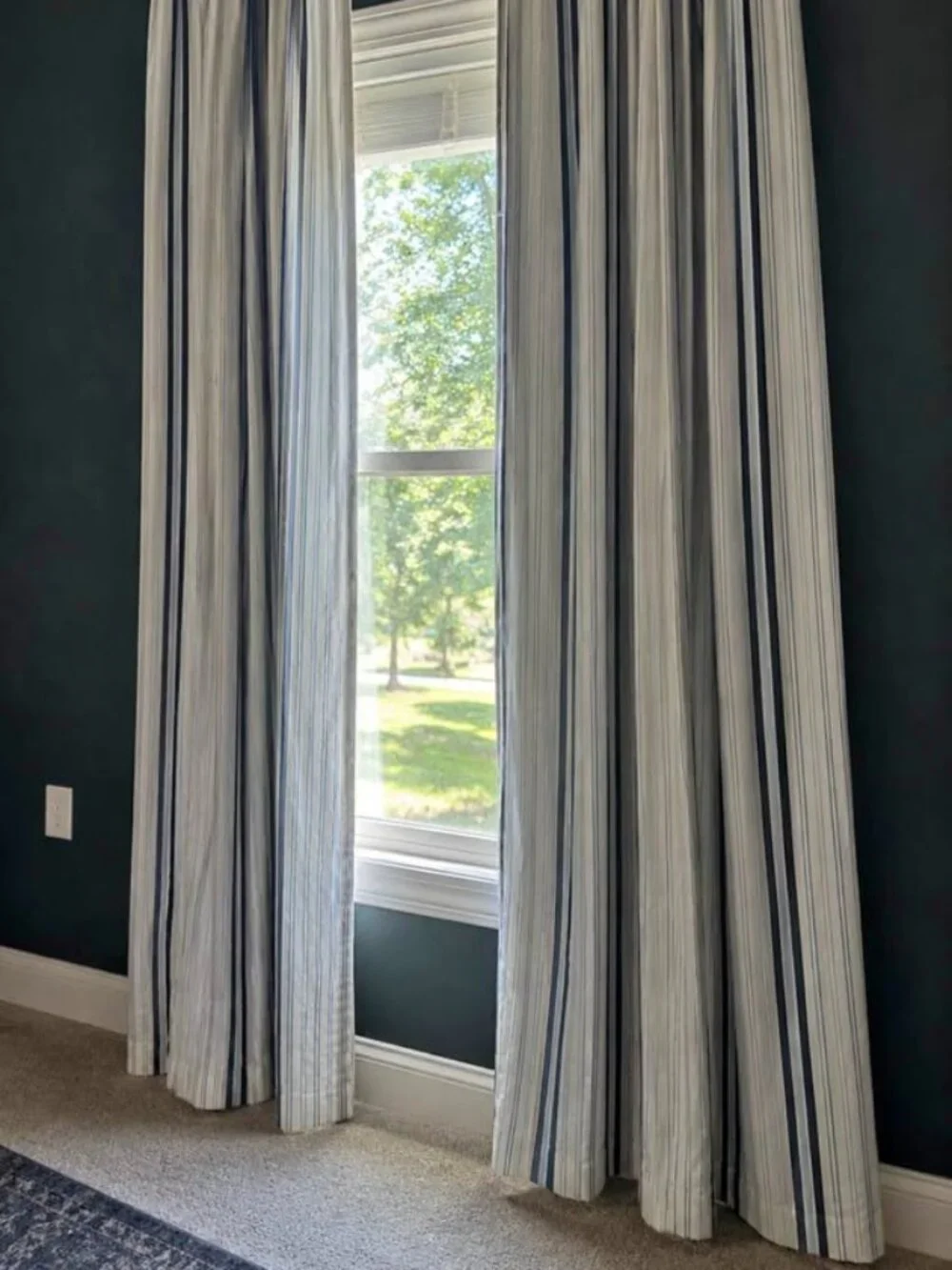2 IKEA TICKA 57W x 99L Blue and White 100% Cotton Striped Drapes